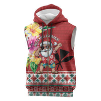 Santa Surf Mele Kalikimaka Personalized Sleeveless Zip Hoodie Aloha Tropical Christmas Vibes - Polynesian Pride
