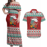 Shaka Sign Skull Mele Kalikimaka Personalized Couples Matching Off Shoulder Maxi Dress and Hawaiian Shirt Hawaiian Quilt Pattern - Polynesian Pride