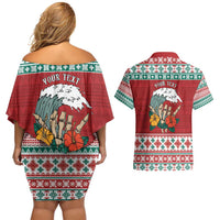 Shaka Sign Skull Mele Kalikimaka Personalized Couples Matching Off Shoulder Short Dress and Hawaiian Shirt Hawaiian Quilt Pattern - Polynesian Pride