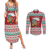 Shaka Sign Skull Mele Kalikimaka Personalized Couples Matching Summer Maxi Dress and Long Sleeve Button Shirt Hawaiian Quilt Pattern - Polynesian Pride