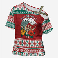 Shaka Sign Skull Mele Kalikimaka Personalized Cross Shoulder Shirt Hawaiian Quilt Pattern - Polynesian Pride