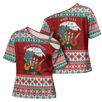 Shaka Sign Skull Mele Kalikimaka Personalized Cross Shoulder Shirt Hawaiian Quilt Pattern - Polynesian Pride