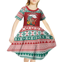 Shaka Sign Skull Mele Kalikimaka Personalized Kid Short Sleeve Dress Hawaiian Quilt Pattern - Polynesian Pride