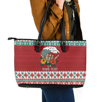 Shaka Sign Skull Mele Kalikimaka Personalized Leather Tote Bag Hawaiian Quilt Pattern - Polynesian Pride