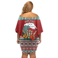 Shaka Sign Skull Mele Kalikimaka Personalized Off Shoulder Short Dress Hawaiian Quilt Pattern - Polynesian Pride