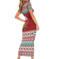 Shaka Sign Skull Mele Kalikimaka Personalized Short Sleeve Bodycon Dress Hawaiian Quilt Pattern - Polynesian Pride