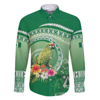 Norfolk Parakeet Tropical Family Matching Mermaid Dress and Hawaiian Shirt Norfolk Island Tribal Pattern LT9 Dad's Shirt - Long Sleeve Green - Polynesian Pride