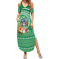 Norfolk Island Pine Tree Christmas Summer Maxi Dress Coat of Arm and Polynesian Pattern LT9 Women Green - Polynesian Pride