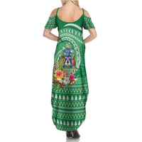 Norfolk Island Pine Tree Christmas Summer Maxi Dress Coat of Arm and Polynesian Pattern LT9 - Polynesian Pride