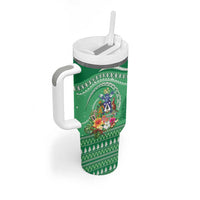 Norfolk Island Pine Tree Christmas Tumbler With Handle Coat of Arm and Polynesian Pattern