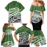 Green Fern New Zealand Kowhai Ngutukak Family Matching Mermaid Dress and Hawaiian Shirt - Polynesian Pride