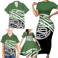 Green Fern New Zealand Kowhai Ngutukak Family Matching Short Sleeve Bodycon Dress and Hawaiian Shirt - Polynesian Pride