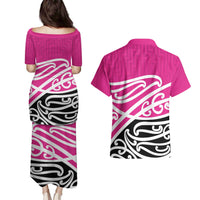 All Pink New Zealand Kowhai Ngutukak Couples Matching Puletasi and Hawaiian Shirt - Polynesian Pride