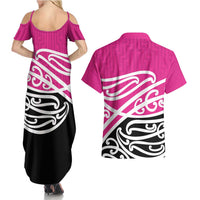 All Pink New Zealand Kowhai Ngutukak Couples Matching Summer Maxi Dress and Hawaiian Shirt - Polynesian Pride