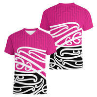 All Pink New Zealand Kowhai Ngutukak Women V-Neck T-Shirt - Polynesian Pride