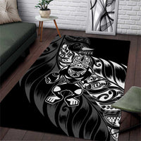 New Zealand Lawn Bowls Area Rug Black Maori Warrior Tribal Silver Fern - Polynesian Pride