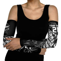 New Zealand Lawn Bowls Custom Arm Sleeves Black Maori Warrior Tribal Silver Fern - Polynesian Pride