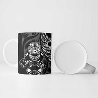 New Zealand Lawn Bowls Custom Ceramic Mug Black Maori Warrior Tribal Silver Fern - Polynesian Pride