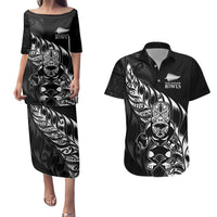 New Zealand Lawn Bowls Custom Couples Matching Puletasi and Hawaiian Shirt Black Maori Warrior Tribal Silver Fern LT9 Black - Polynesian Pride