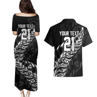 New Zealand Lawn Bowls Custom Couples Matching Puletasi and Hawaiian Shirt Black Maori Warrior Tribal Silver Fern LT9 - Polynesian Pride