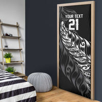 New Zealand Lawn Bowls Custom Door Cover Black Maori Warrior Tribal Silver Fern - Polynesian Pride