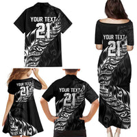 New Zealand Lawn Bowls Custom Family Matching Puletasi and Hawaiian Shirt Black Maori Warrior Tribal Silver Fern LT9 - Polynesian Pride