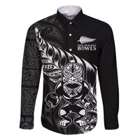 New Zealand Lawn Bowls Custom Family Matching Puletasi and Hawaiian Shirt Black Maori Warrior Tribal Silver Fern LT9 Dad's Shirt - Long Sleeve Black - Polynesian Pride