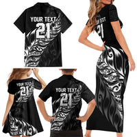New Zealand Lawn Bowls Custom Family Matching Short Sleeve Bodycon Dress and Hawaiian Shirt Black Maori Warrior Tribal Silver Fern LT9 - Polynesian Pride