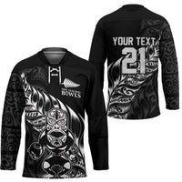 New Zealand Lawn Bowls Custom Hockey Jersey Black Maori Warrior Tribal Silver Fern - Polynesian Pride