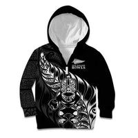New Zealand Lawn Bowls Custom Kid Hoodie Black Maori Warrior Tribal Silver Fern - Polynesian Pride