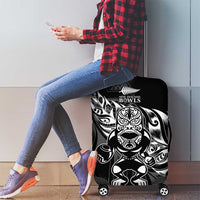 New Zealand Lawn Bowls Luggage Cover Black Maori Warrior Tribal Silver Fern - Polynesian Pride