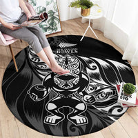 New Zealand Lawn Bowls Round Carpet Black Maori Warrior Tribal Silver Fern - Polynesian Pride