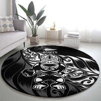 New Zealand Lawn Bowls Round Carpet Black Maori Warrior Tribal Silver Fern - Polynesian Pride