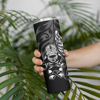 New Zealand Lawn Bowls Custom Skinny Tumbler Black Maori Warrior Tribal Silver Fern - Polynesian Pride