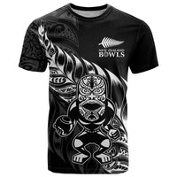 New Zealand Lawn Bowls Custom T Shirt Black Maori Warrior Tribal Silver Fern - Polynesian Pride