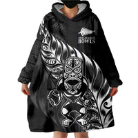 New Zealand Lawn Bowls Custom Wearable Blanket Hoodie Black Maori Warrior Tribal Silver Fern - Polynesian Pride