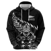 New Zealand Lawn Bowls Custom Zip Hoodie Black Maori Warrior Tribal Silver Fern - Polynesian Pride