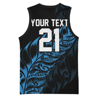 New Zealand Lawn Bowls Custom Basketball Jersey Blue Maori Warrior Tribal Silver Fern - Polynesian Pride