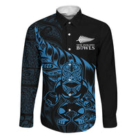 New Zealand Lawn Bowls Custom Family Matching Mermaid Dress and Hawaiian Shirt Blue Maori Warrior Tribal Silver Fern LT9 Dad's Shirt - Long Sleeve Blue - Polynesian Pride