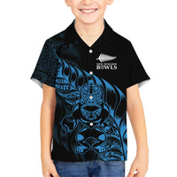 New Zealand Lawn Bowls Custom Family Matching Puletasi and Hawaiian Shirt Blue Maori Warrior Tribal Silver Fern - Polynesian Pride