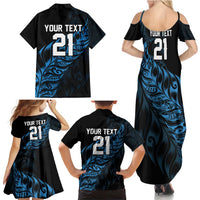 New Zealand Lawn Bowls Custom Family Matching Summer Maxi Dress and Hawaiian Shirt Blue Maori Warrior Tribal Silver Fern - Polynesian Pride
