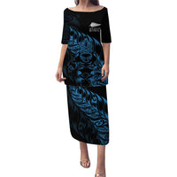 New Zealand Lawn Bowls Custom Puletasi Blue Maori Warrior Tribal Silver Fern - Polynesian Pride