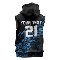 New Zealand Lawn Bowls Custom Sleeveless Zip Hoodie Blue Maori Warrior Tribal Silver Fern - Polynesian Pride