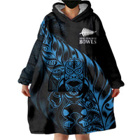 New Zealand Lawn Bowls Custom Wearable Blanket Hoodie Blue Maori Warrior Tribal Silver Fern - Polynesian Pride