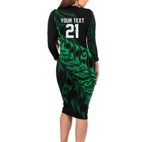 New Zealand Lawn Bowls Custom Family Matching Long Sleeve Bodycon Dress and Hawaiian Shirt Green Maori Warrior Tribal Silver Fern - Polynesian Pride