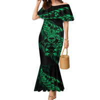 New Zealand Lawn Bowls Custom Family Matching Mermaid Dress and Hawaiian Shirt Green Maori Warrior Tribal Silver Fern - Polynesian Pride