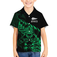 New Zealand Lawn Bowls Custom Family Matching Mermaid Dress and Hawaiian Shirt Green Maori Warrior Tribal Silver Fern LT9 Son's Shirt Green - Polynesian Pride
