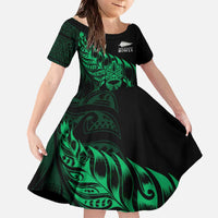 New Zealand Lawn Bowls Custom Family Matching Off The Shoulder Long Sleeve Dress and Hawaiian Shirt Green Maori Warrior Tribal Silver Fern - Polynesian Pride