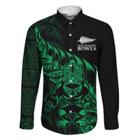 New Zealand Lawn Bowls Custom Family Matching Off The Shoulder Long Sleeve Dress and Hawaiian Shirt Green Maori Warrior Tribal Silver Fern LT9 Dad's Shirt - Long Sleeve Green - Polynesian Pride
