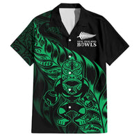 New Zealand Lawn Bowls Custom Family Matching Off Shoulder Short Dress and Hawaiian Shirt Green Maori Warrior Tribal Silver Fern LT9 Dad's Shirt - Short Sleeve Green - Polynesian Pride